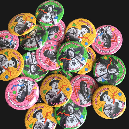STRANGER THINGS Button Badges | Stranger Things INSPIRED Pins | Eddie Munson Pin | Steve Harrington Pin | Jim Hopper Pin | Fan Club Badge